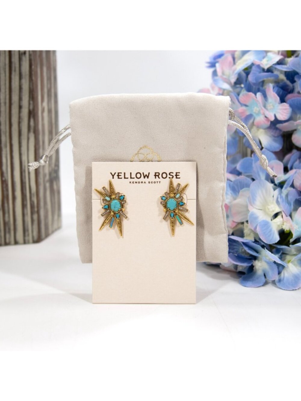Kendra Scott Yellow Rose Serayah Turquoise Statement Gold Earrings NWT $150 - Picture 3 of 5